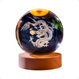 Lampara Bola Cristal Led Veladora Con Base Madera Dragon