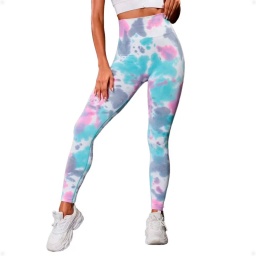 Calza Deportiva Tie Dye Tiro Alto Celeste Y Fucsia L