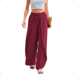 Pantaln Palazzo Liso Con Abertura Ambas Piernas Bordo