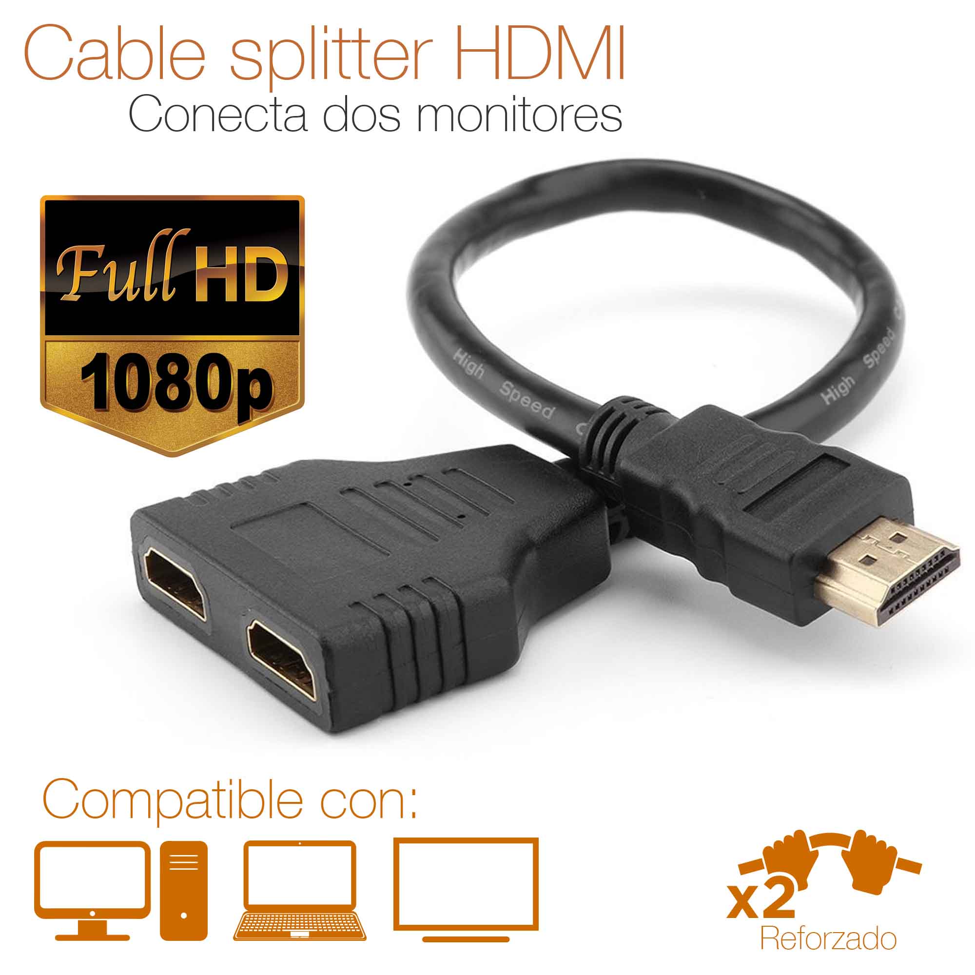 Cable Splitter Hdmi Miltiplicador x2 adaptador Conecte 1 Equipo 2 Tv